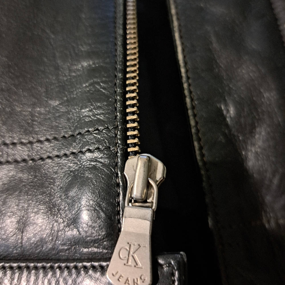 Calvin Klein Black Leather Bomber Jacket - Picture 3 of 14